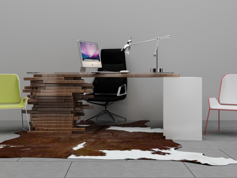  现代办公桌椅组合3d模型 