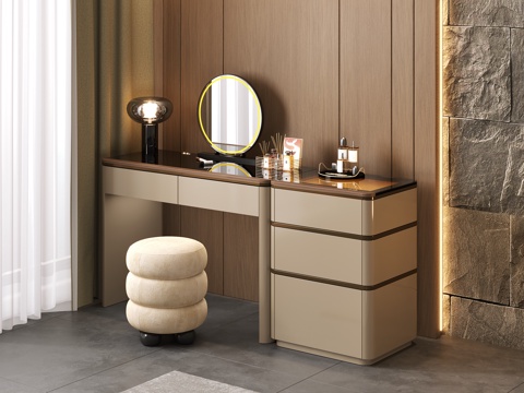  现代风格卧室 家具梳妆台 灯光齐全3d模型 