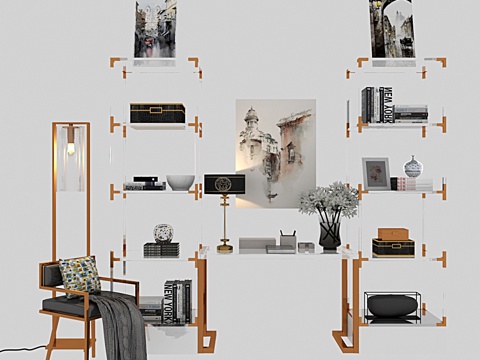  现代简约单人椅 边柜组合3d模型 