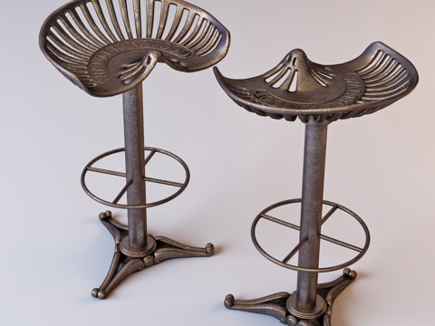  工业风铁艺吧椅3d模型 