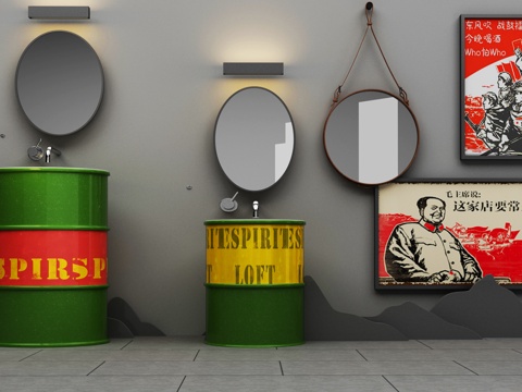  工业风格卫浴台盆柜 台盆镜子3d模型 