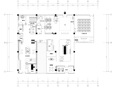 社区党群服务中心室内工装平面图cad施工图