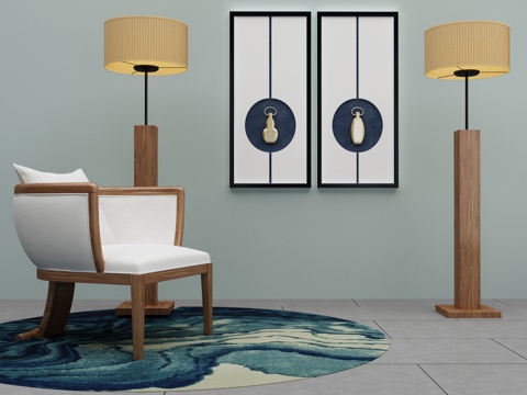  新中式茶几沙发组合3d模型 