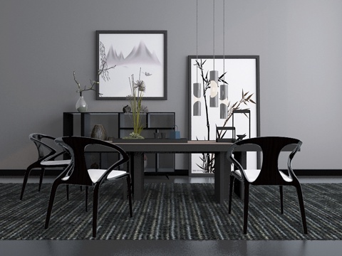  新中式吊灯 椅子 桌子 摆件 挂画3d模型 