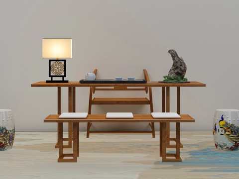  新中式茶室 茶台组合3d模型 