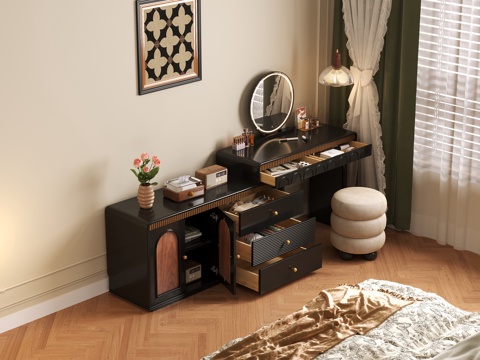  现代风格卧室 家具梳妆台 灯光齐全3d模型 