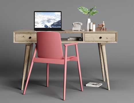  工业风书桌椅子摆件组合3d模型 