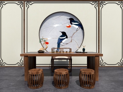  新中式茶台组合3d模型 