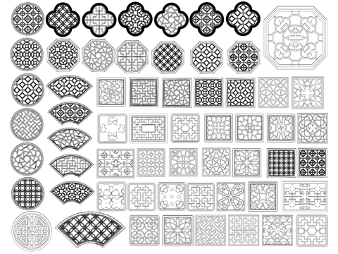 中式镂空花窗漏窗雕花图块图库CAD施工图cad施工图cad施工图