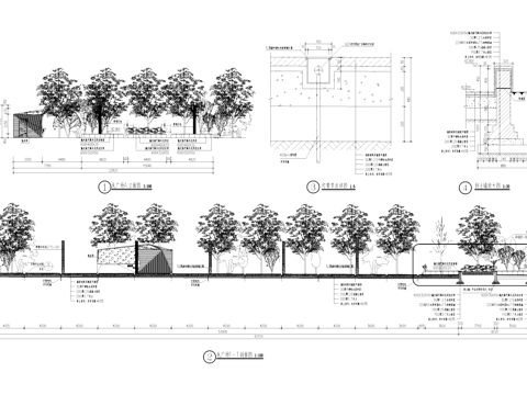广场剖面图灯带挡土墙树池坐凳景观CAD施工图cad施工图