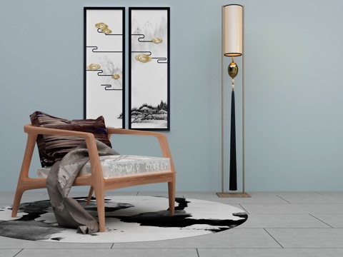  新中式茶几沙发组合3d模型 