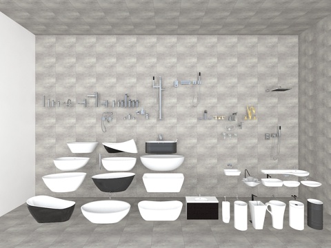  现代水龙头卫浴组合 花洒 浴缸组合 现代洗手台3d模型 