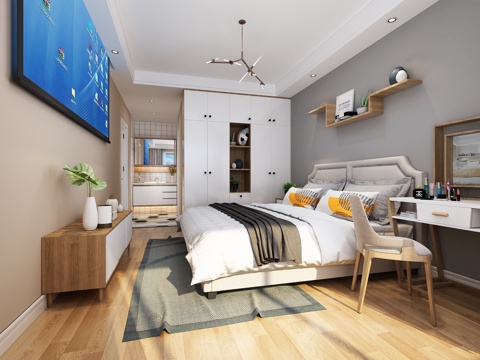  现代北欧卧室 卫生间 梳妆台 浴柜 投影3D模型3d模型 