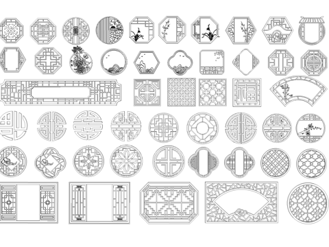 中式镂空花窗漏窗花格雕花图块图库CAD施工图cad施工图