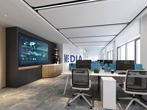  开放办公融媒体3d模型 