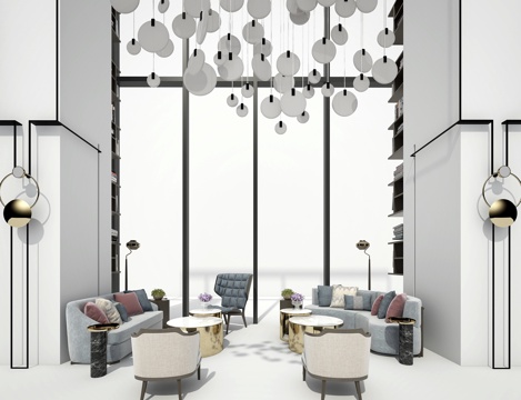  家具组合 客厅 接待处 多人沙发单椅台灯茶几边几落地灯3d模型 