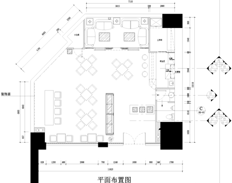 滨江东今博艺展咖啡厅室内工装CAD施工图cad施工图