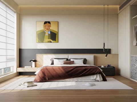  现代家居卧室 现代卧室 无主灯卧室3d模型 