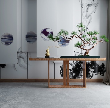  现代茶几沙发组合挂画 地毯 水墨画背景墙3d模型 