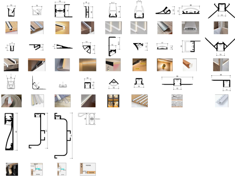LED线性灯灯带灯槽剖面图库CAD施工图cad施工图