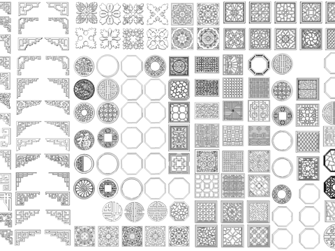 中式镂空花窗平面图块图库CAD施工图cad施工图