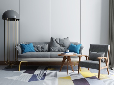  北欧风格沙发茶几组合3d模型 