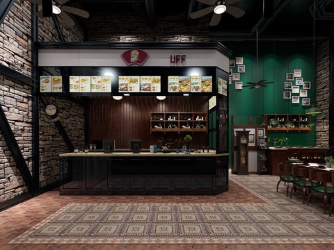  工业风餐厅材质灯光齐全3d模型 