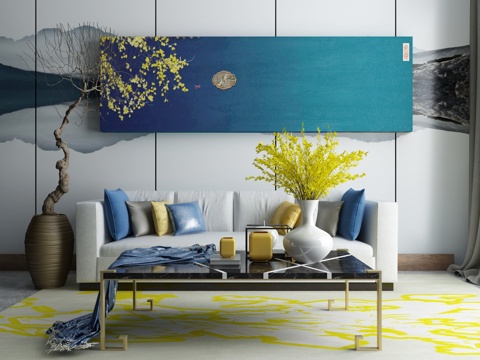  现代美式沙发茶几组合3d模型 