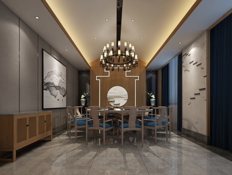  新中式酒店包厢 餐桌椅3d模型 