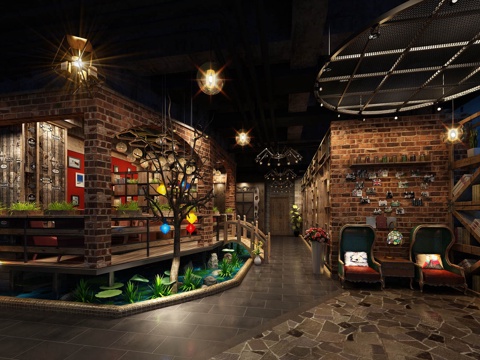  工业风咖啡厅模型3d模型 