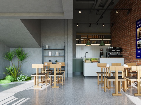  咖啡厅 咖啡店 咖啡厅收银台 咖啡桌椅  复古咖啡店3d模型 