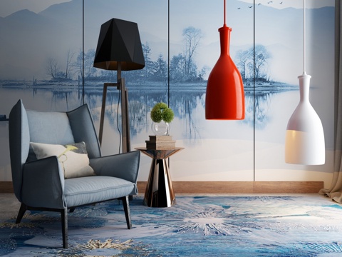  现代吊灯 沙发茶几组合3d模型 