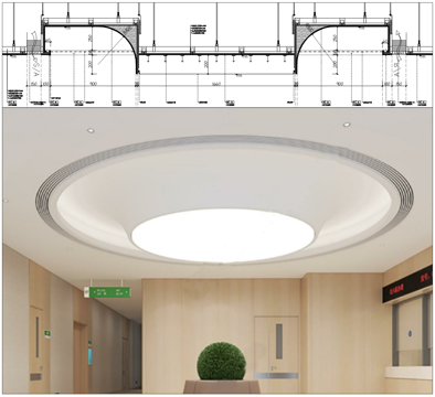 圆顶天花风口叠级、圆形软膜天花吊顶、圆弧软膜天花、天空之眼cad施工图