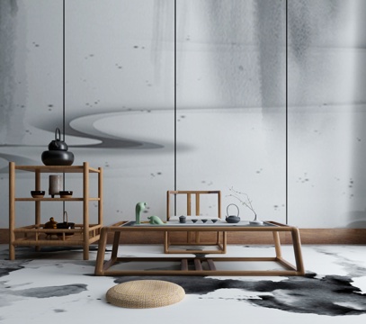  新中式茶桌椅组合3d模型 