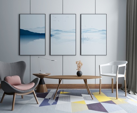  北欧风格沙发茶几组合3d模型 