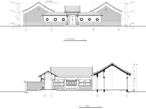 中式单层四合院住宅建筑CAD施工图cad施工图
