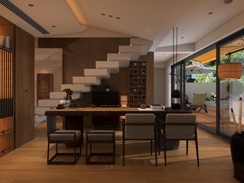  现代茶室 茶叶柜 茶桌椅组合3d模型 