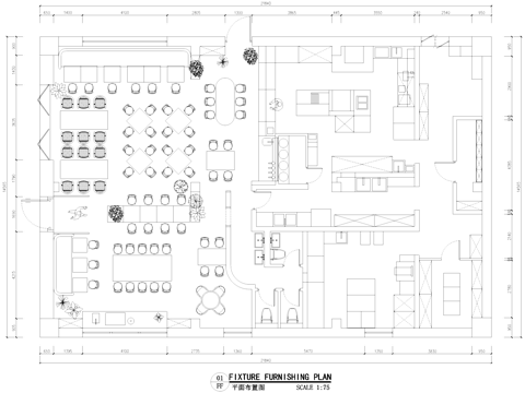 餐厅厨房室内工装平面布置图CAD施工图cad施工图