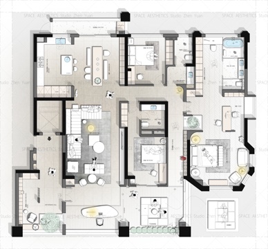 280平大平层平面CAD施工图cad施工图
