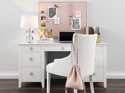  北欧书桌椅 台灯摆件 组合3D模型3d模型 