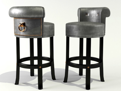  现代工业风皮艺吧椅组合3d模型 