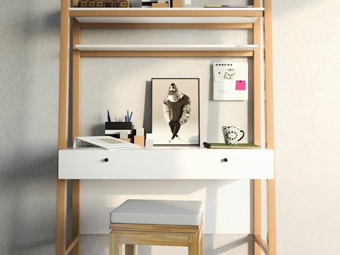  现代实木梳妆台 凳子 摆件组合3d模型 