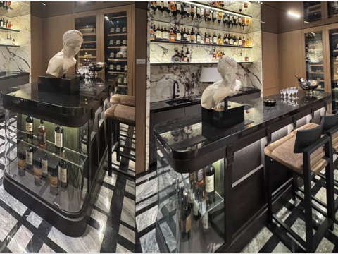 别墅品酒区水吧台、吧台玻璃柜节点、吧台内嵌红酒柜、复古轻奢吧cad施工图