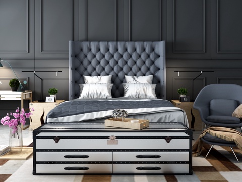  现代床梳妆台组合3d模型 