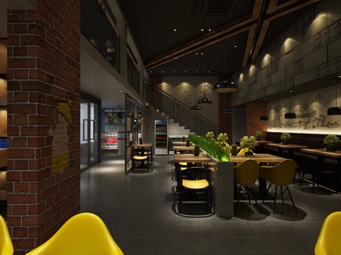  工业风餐厅模型3d模型 