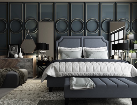  现代卧室床具组合3d模型 