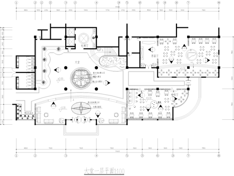 二层西餐厅咖啡厅大堂室内工装CAD施工图cad施工图