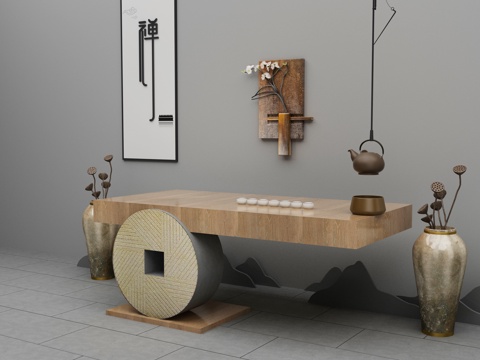  新中式客栈吧台组合3d模型 