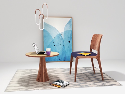  北欧 休闲桌椅组合 纽扣吊灯 彩色装饰画3d模型 