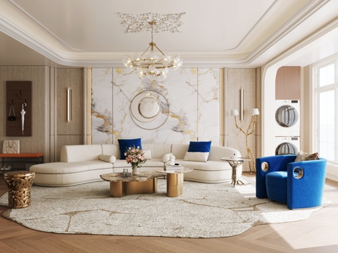  意式轻奢客厅 大平层 横厅3d模型 